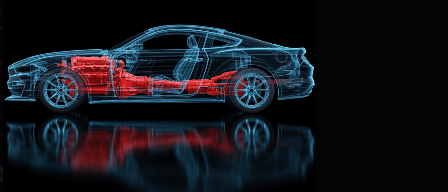 Transparent sports car showing red internal components